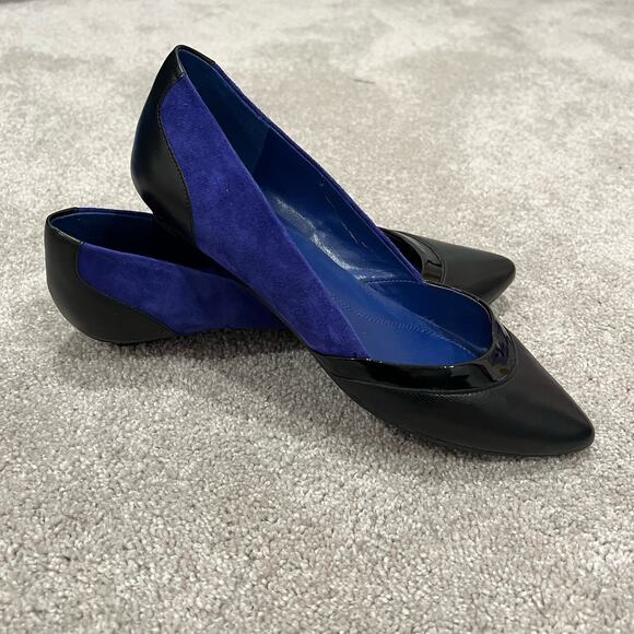Tahari Women's Mini Wedge Heels Blue Suede Black Leather Shoe Size 8M - Picture 3 of 8
